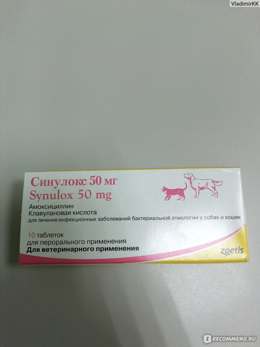 Антибактериальный препарат Zoetis Синулокс (Synulox) в таблетках ...