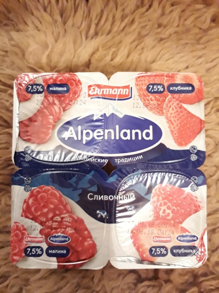 Йогурт Ehrmann Alpenland Сливочный 7,5% Малина-Клубника | отзывы