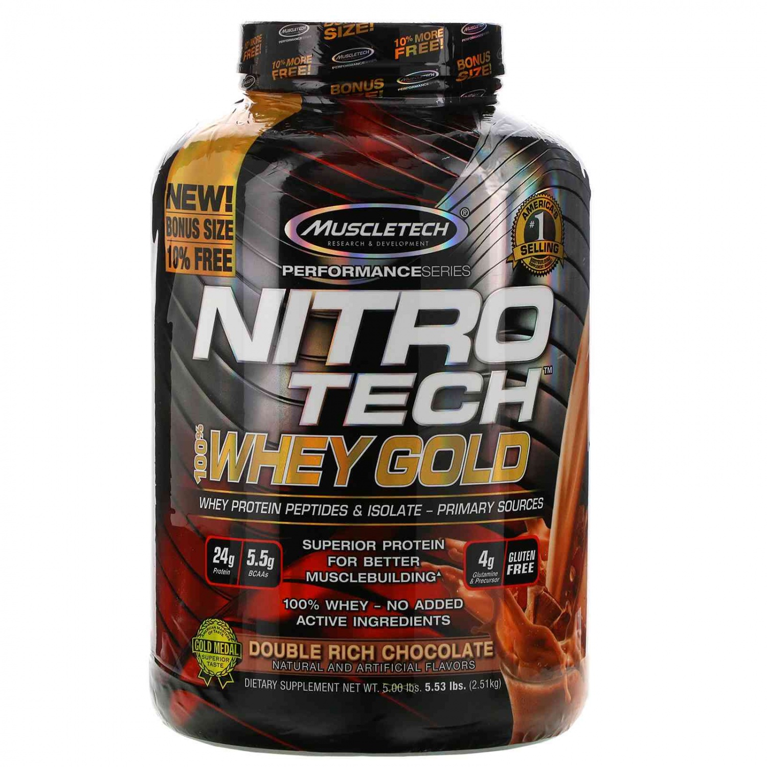Протеин MuscleTech Nitro Tech, 100% Whey Gold, Double Rich Chocolate ...
