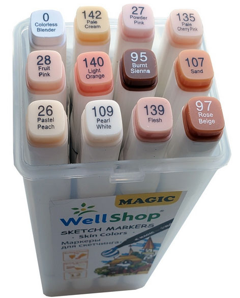 Набор двухсторонних маркеров для скетчинга WELLSHOP, 12 телесных ...