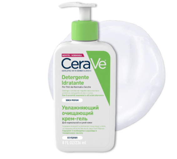 Увлажняющий очищающий крем-гель CeraVe для нормальной и сухой кожи фото